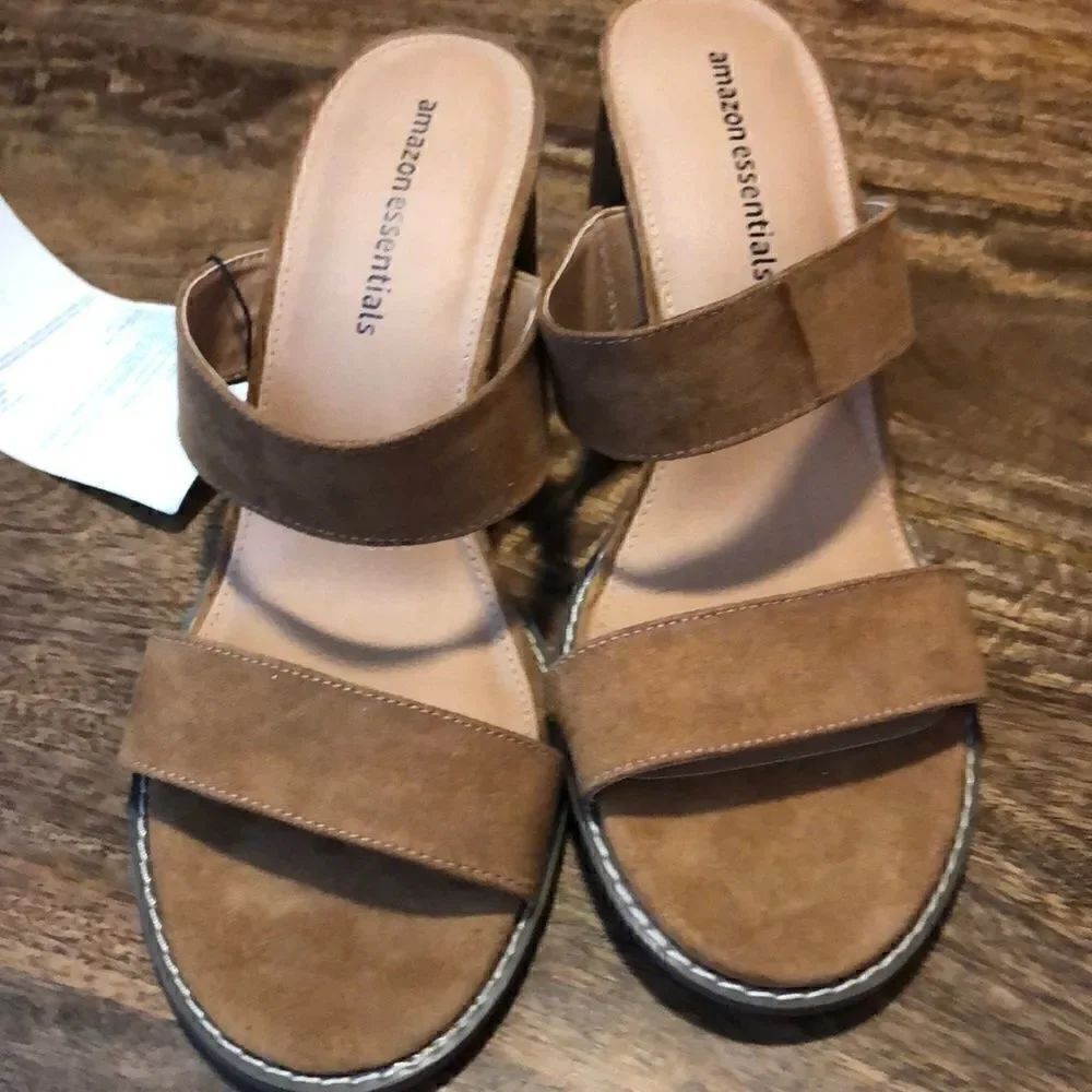 Amazon Essential Slip on PU Suede Sandals camel
